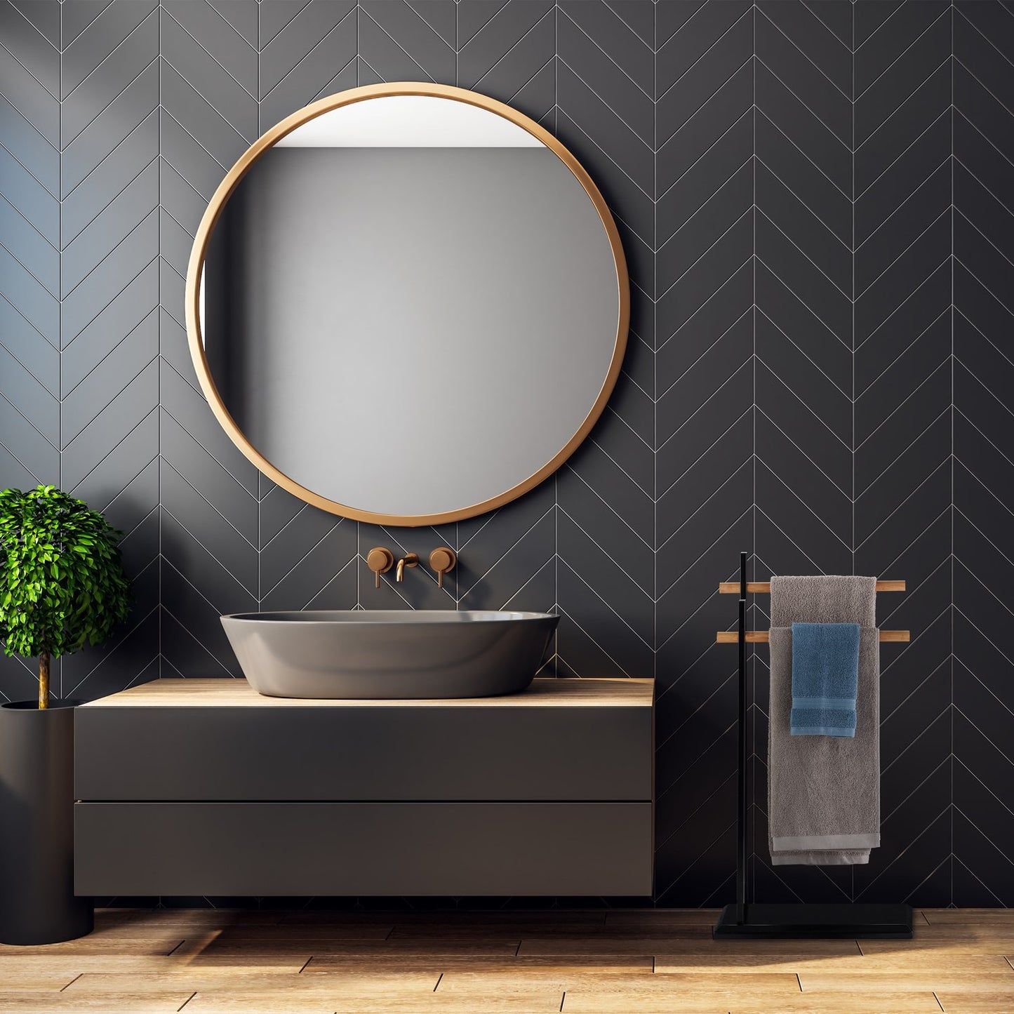 Black towel rail with two arms