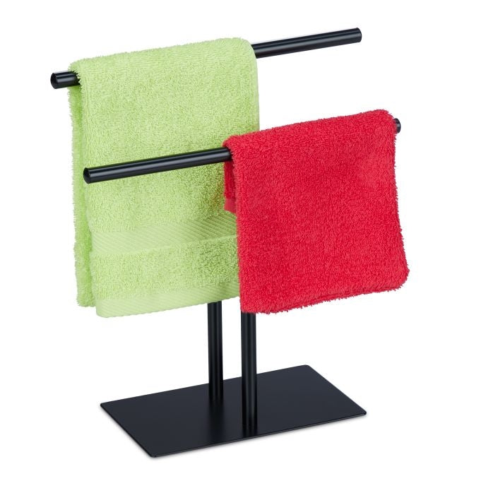 Black towel stand with 2 rails