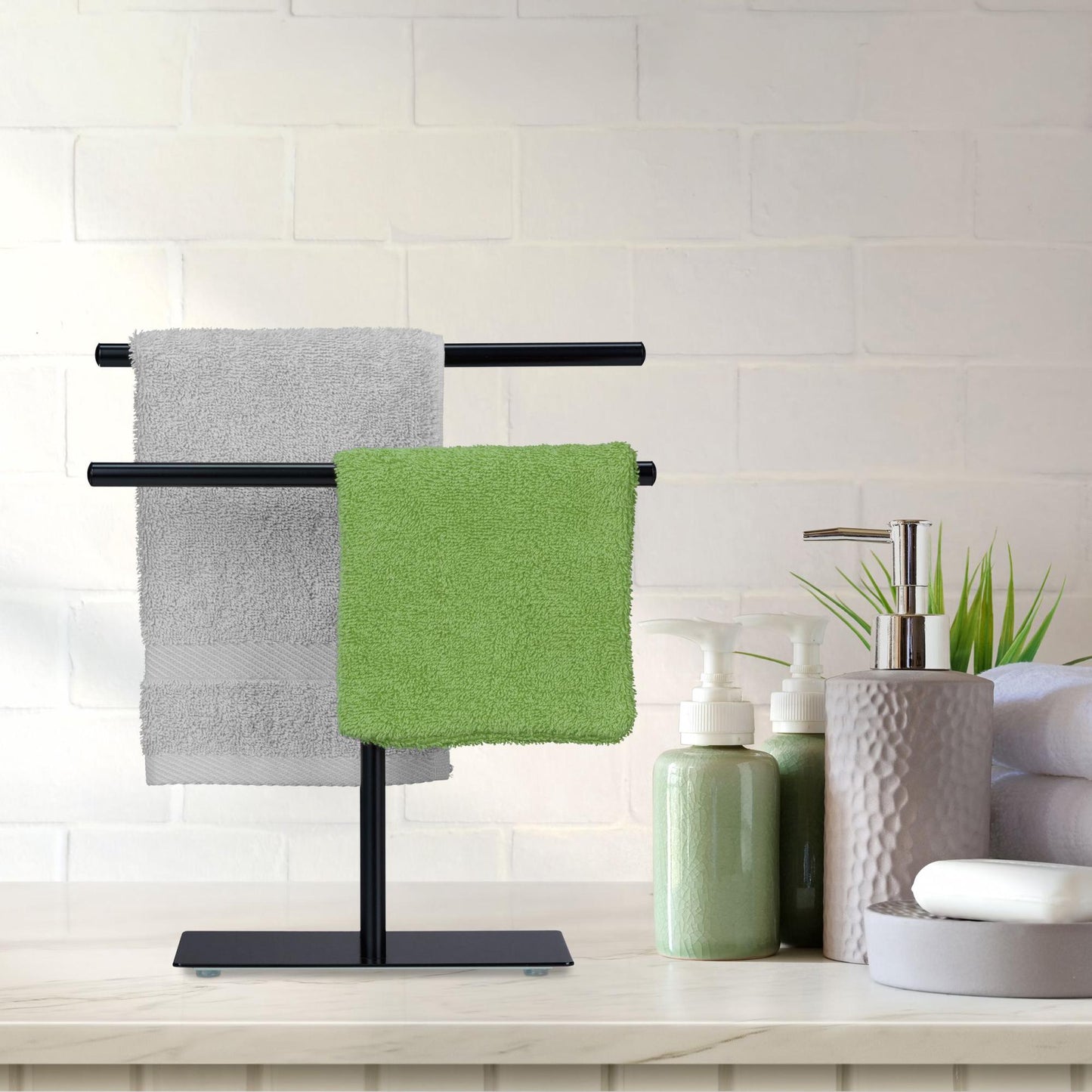 Black towel stand with 2 rails