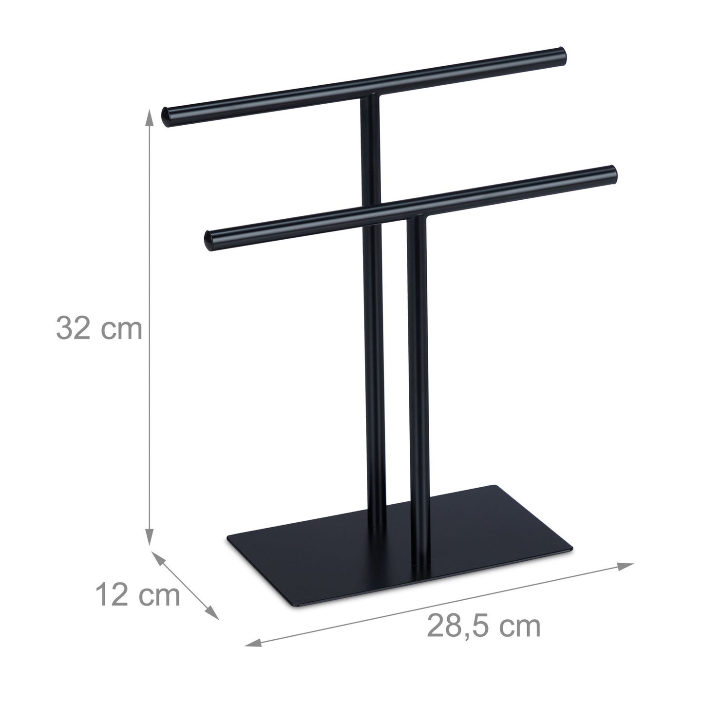 Black towel stand with 2 rails