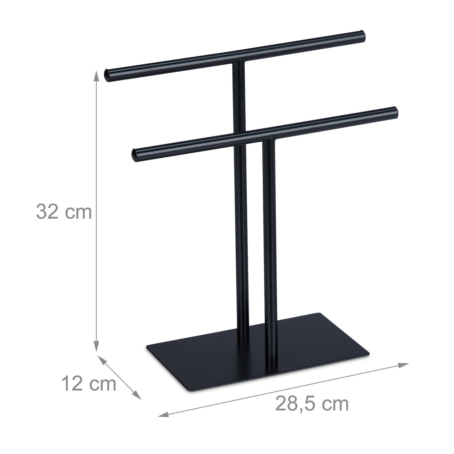 Black towel stand with 2 rails