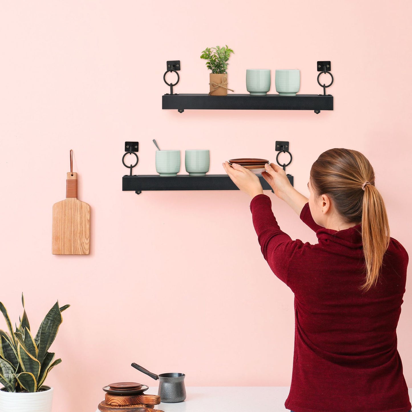 Black wall shelf in a set of 2
