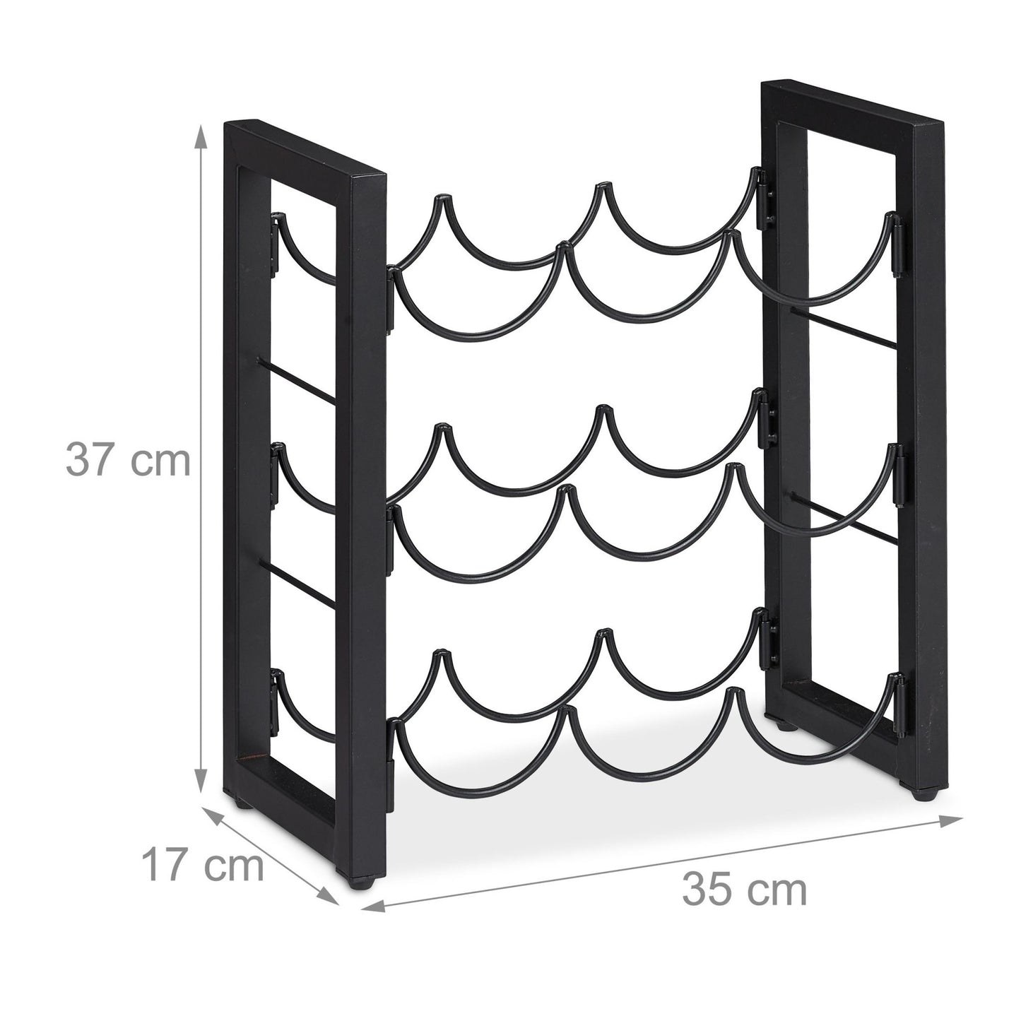 Black wine rack for 9 bottles
