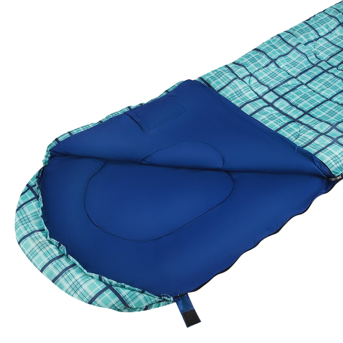 Blue Chequered Sleeping Bag, Lightweight, Compact