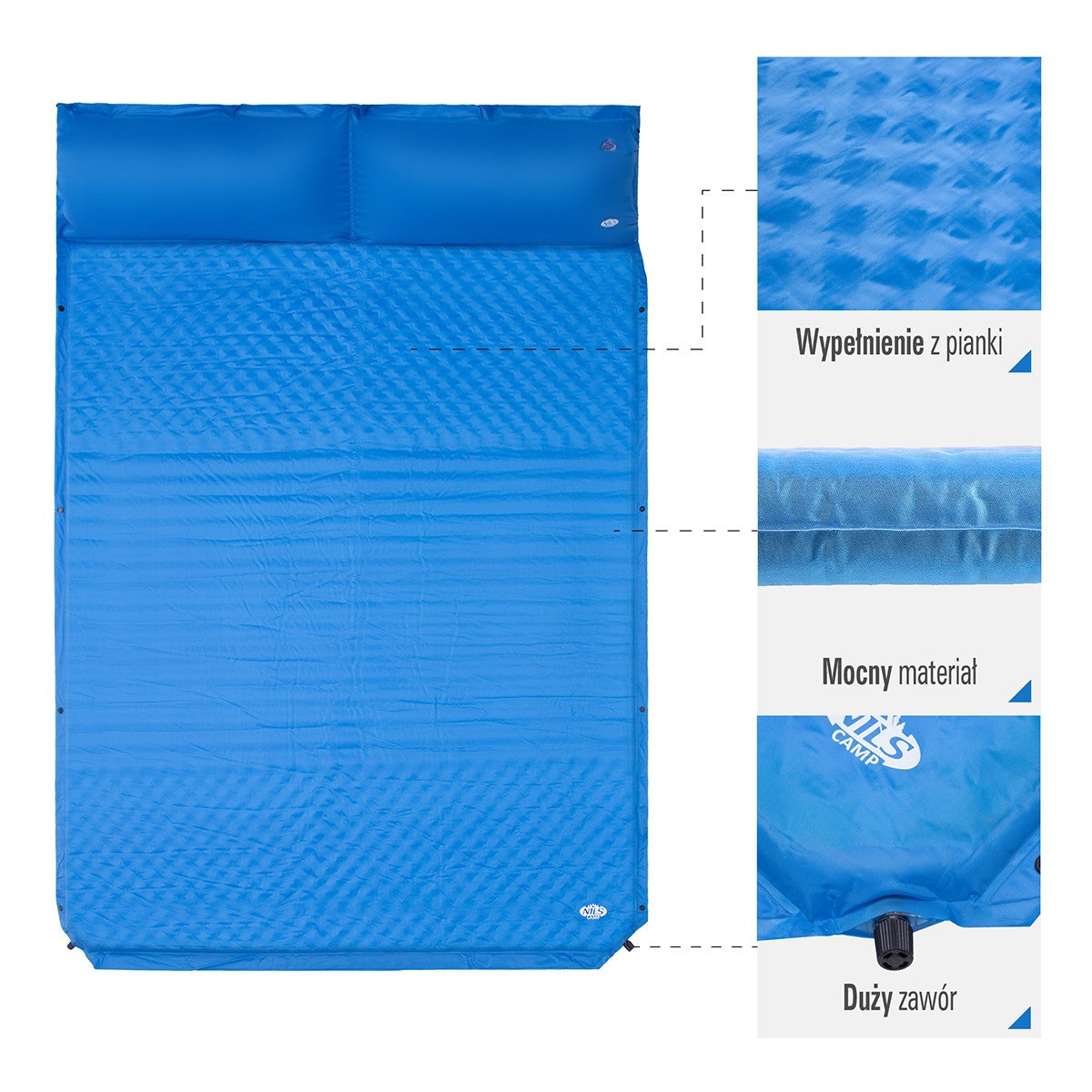 Blue Double Self-Inflating Mat with Pillow, Camping