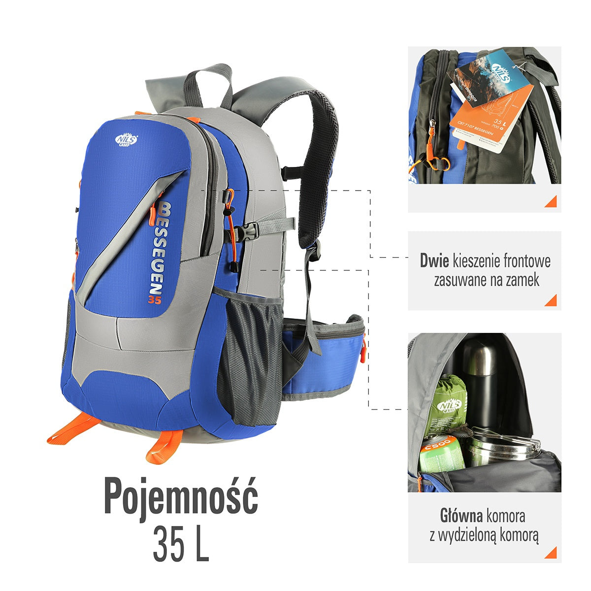Blue Hiking Backpack, 30L Capacity, Lightweight