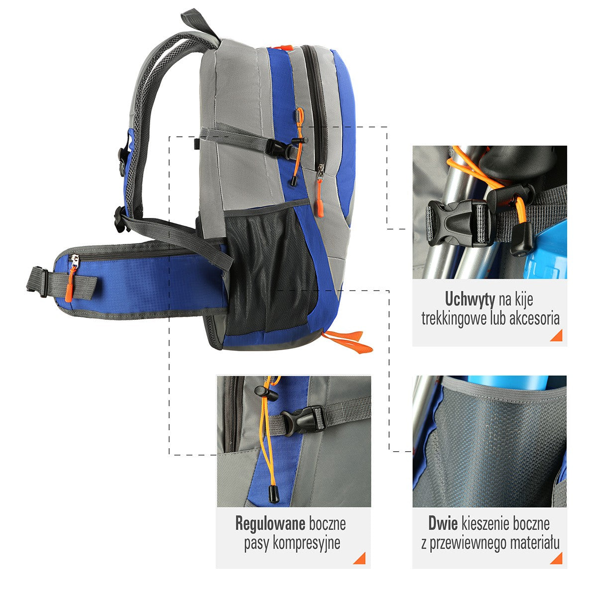Blue Hiking Backpack, 30L Capacity, Lightweight