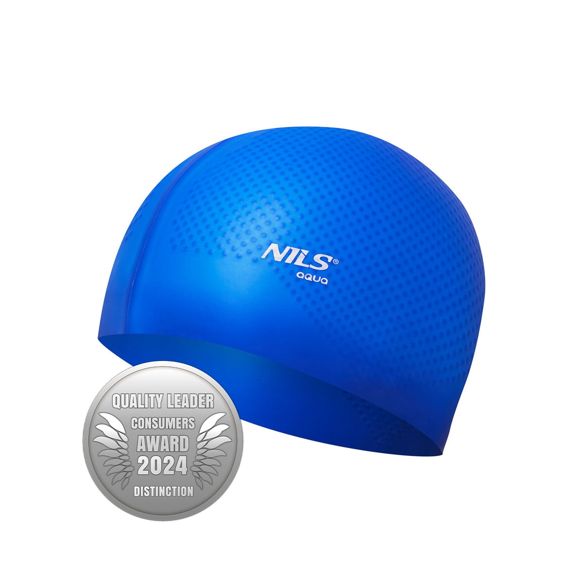 Blue Silicone Swimming Cap, Solid Color, Dotted Design
