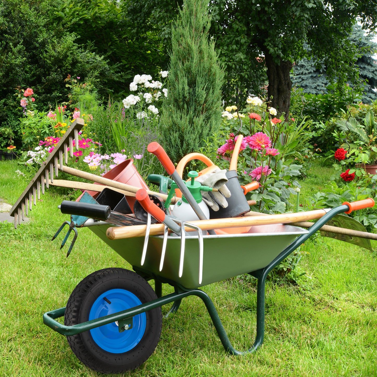 Blue Wheelbarrow Wheel with Axle