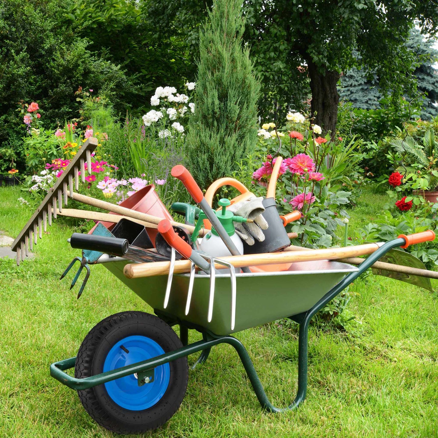 Blue Wheelbarrow Wheel with Axle