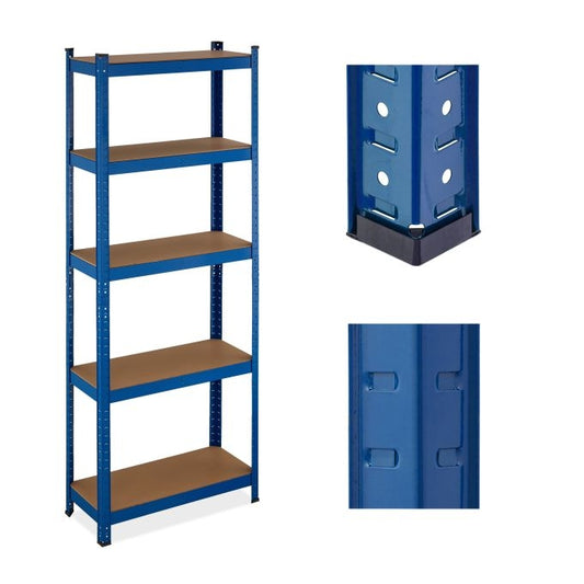 Blue sturdy shelves with 5 levels