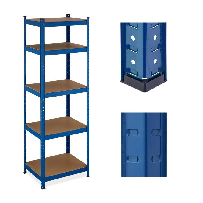 Blue sturdy shelves with 5 levels