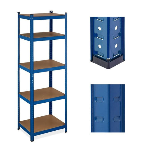 Blue sturdy shelves with 5 levels