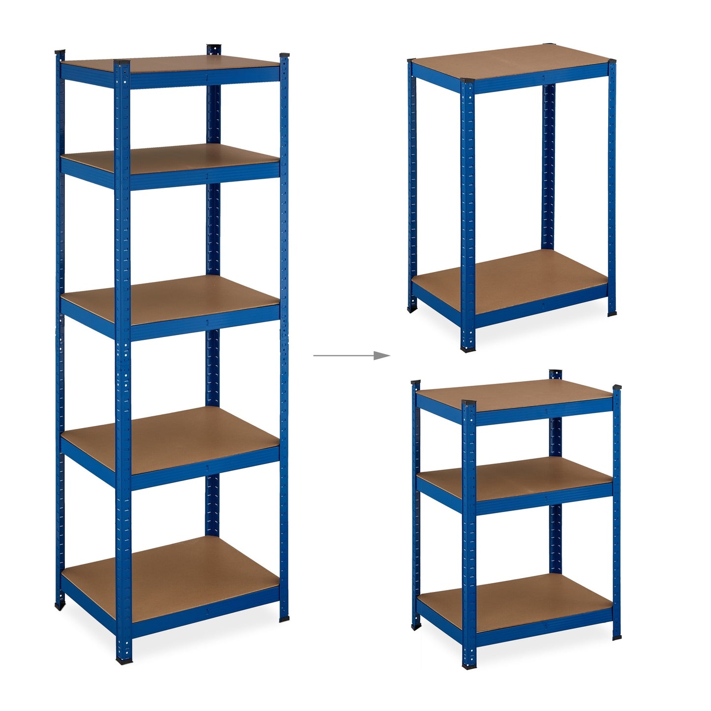 Blue sturdy shelves with 5 levels
