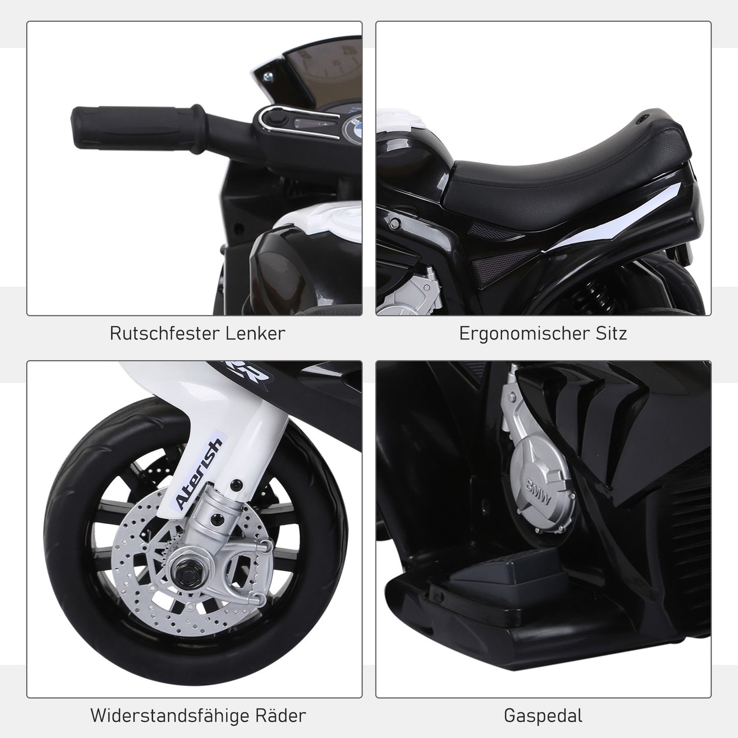 Children's electric motorcycle - black, battery powered, steel