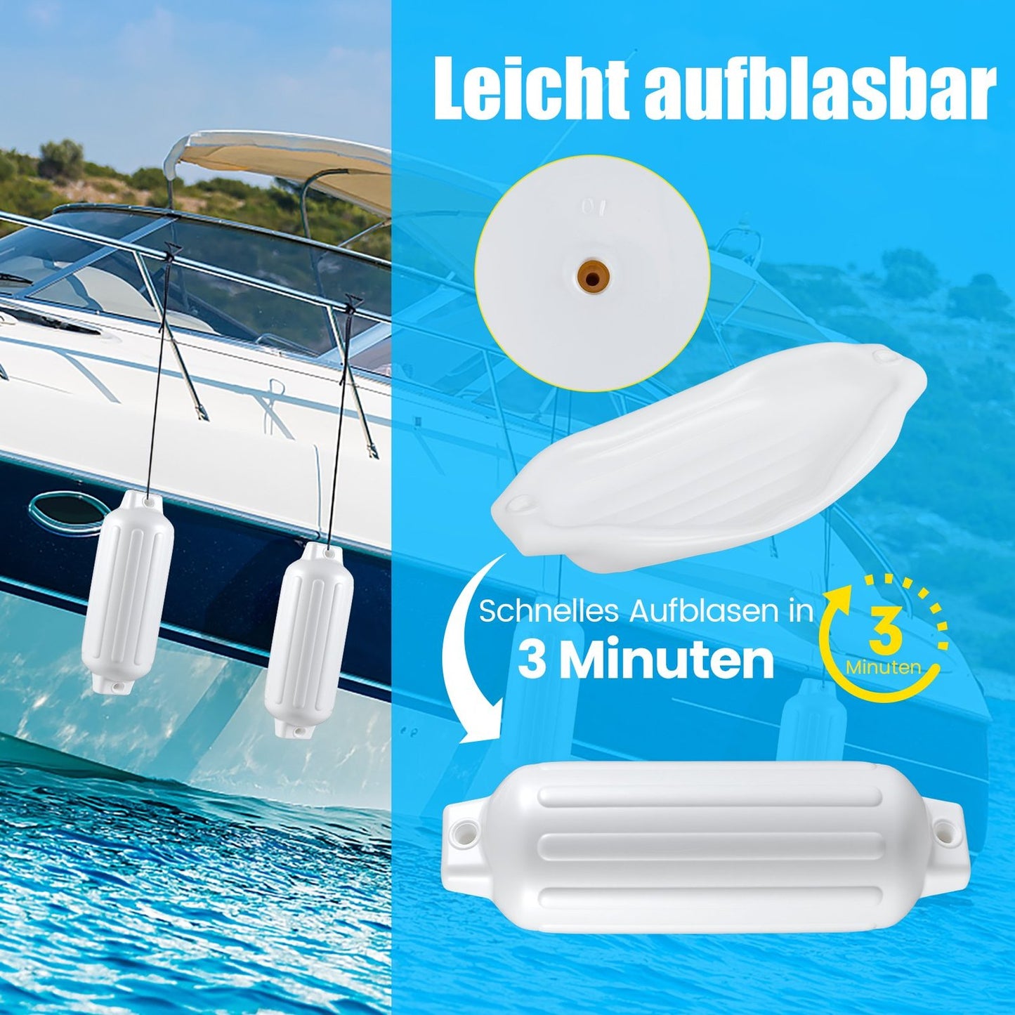 Boat Fender Set – 4 Pcs, 68.5 x 21.5 cm, White PVC