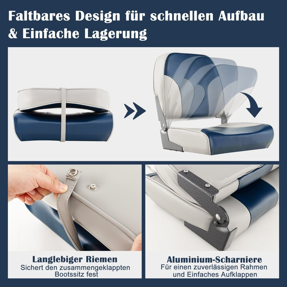 Boat Seat Set, 2-Piece, Foldable, Blue & White, PVC