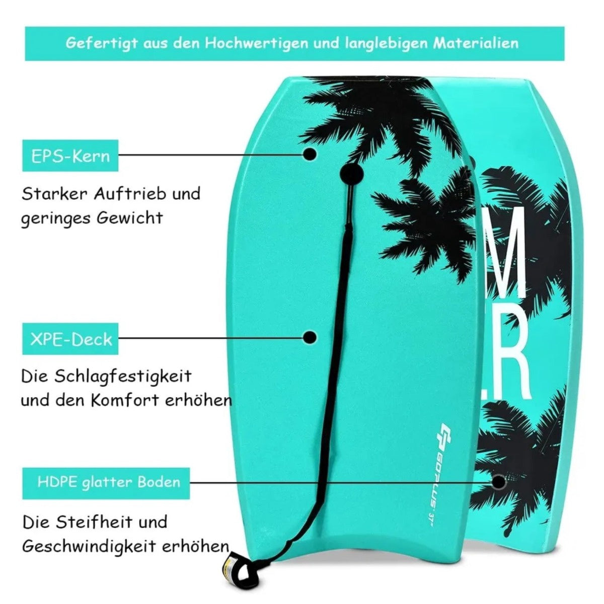 Bodyboard for Kids, 83x47x5.5 cm, Green, EPS Core