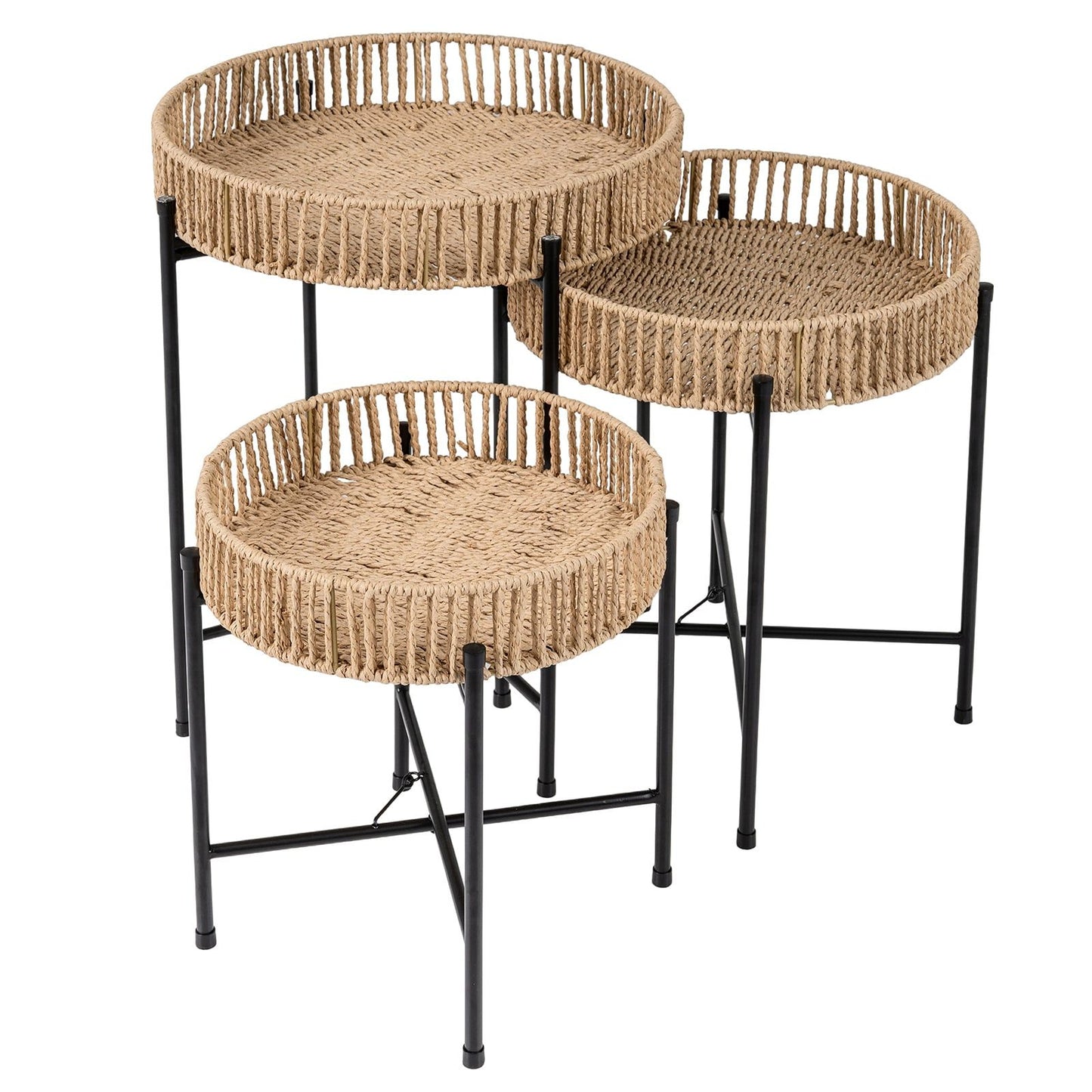 Boho Nesting Side Tables Set – Handcrafted Rope Design