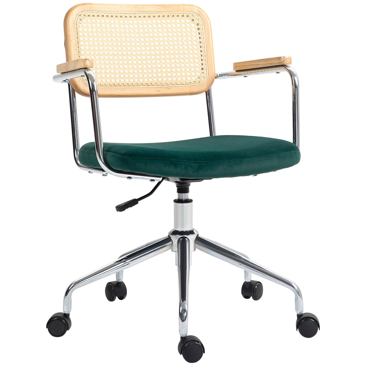 Adjustable Boho office chair with armrests, green swivel