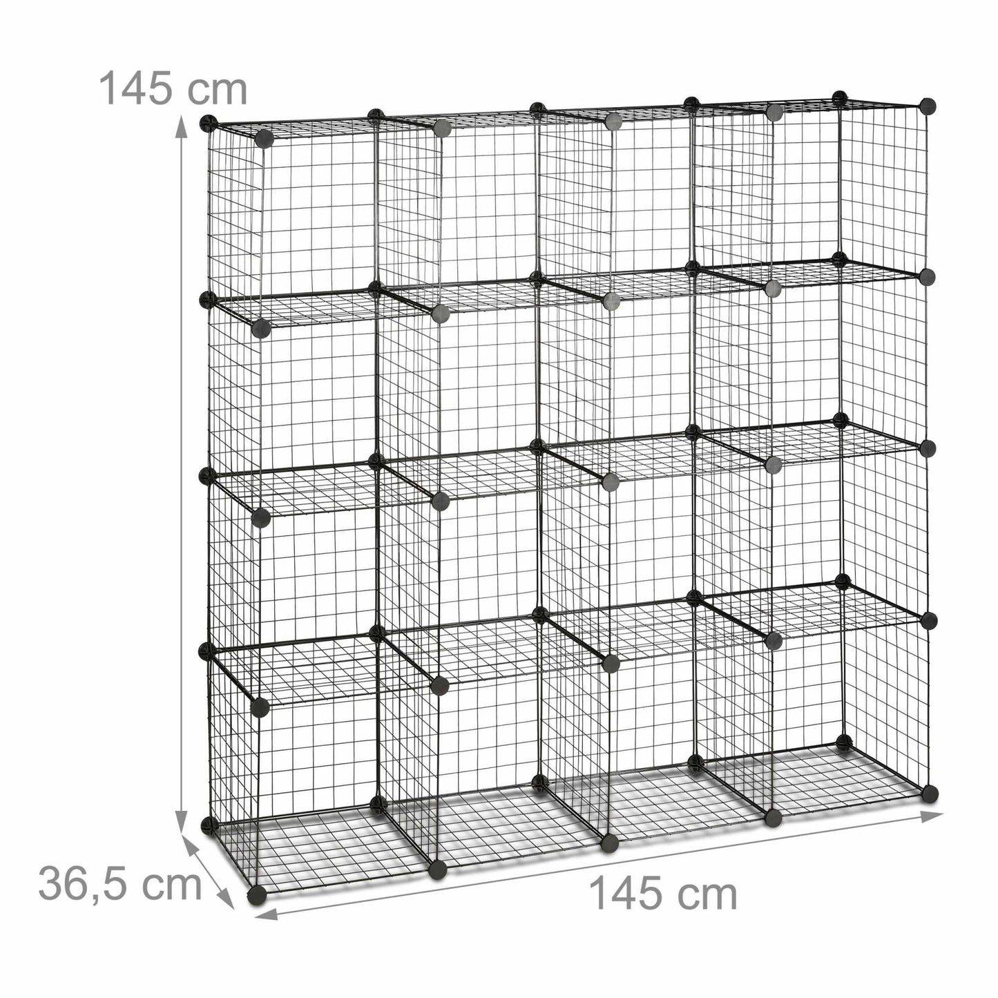Bolt-free shelves in wire mesh 16 compartments