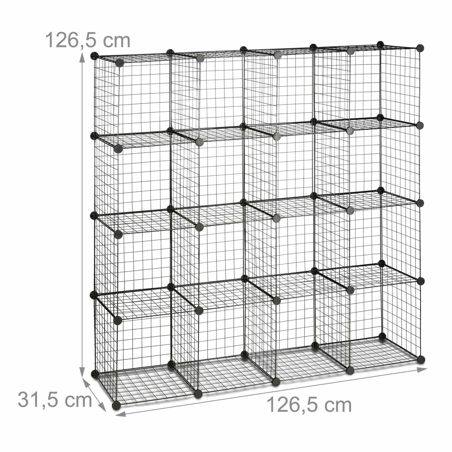 Bolt-free shelves in wire mesh 16 compartments