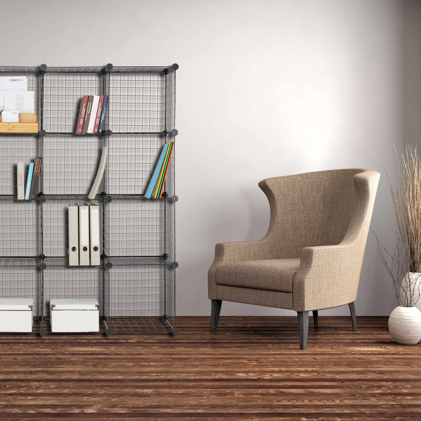 Bolt-free shelves in wire mesh 16 compartments