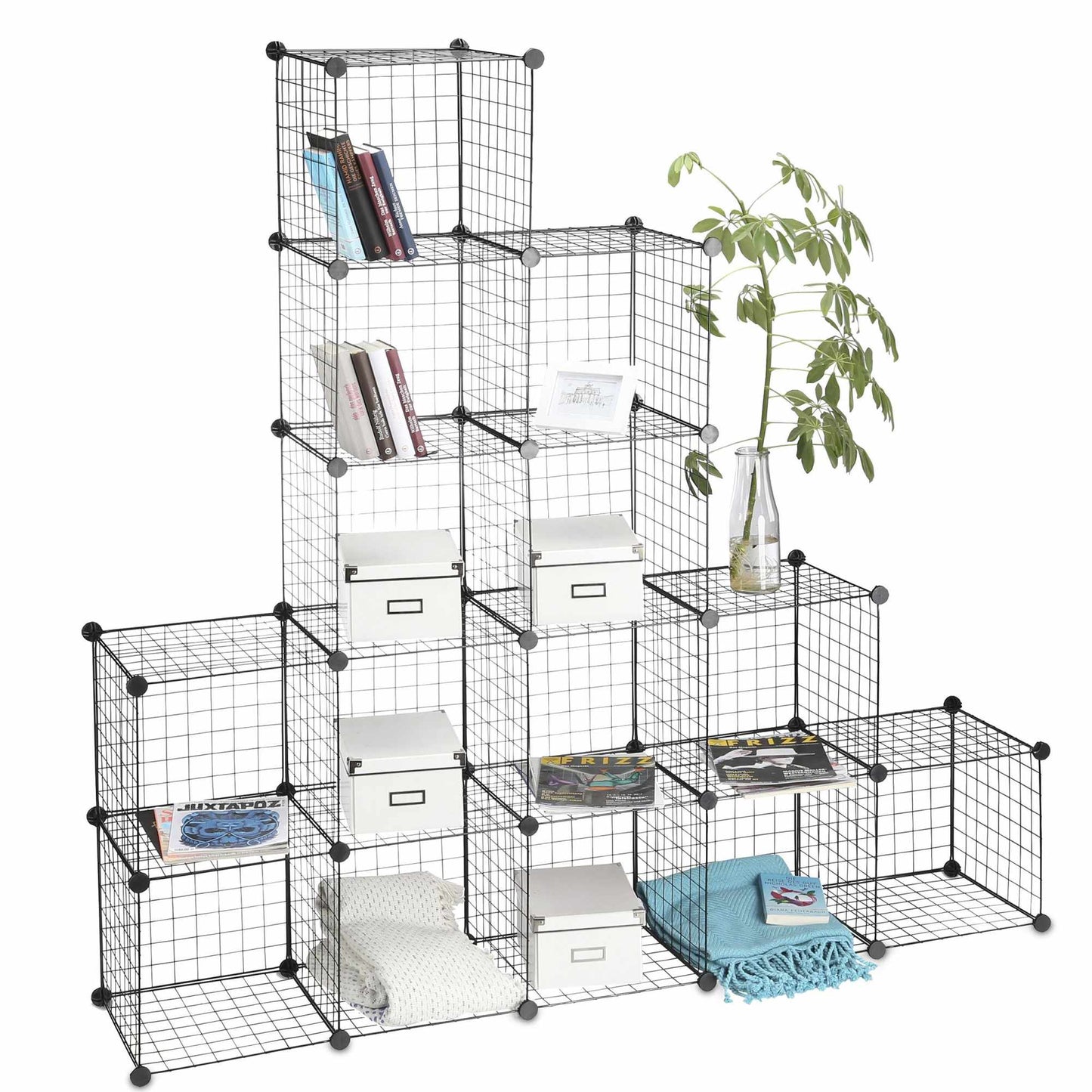 Bolt-free shelves in wire mesh 16 compartments