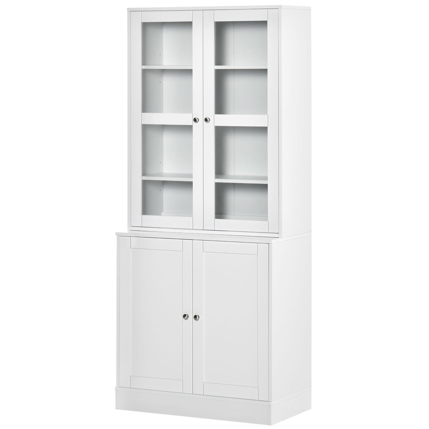High white bookcase, glass door, 6 compartments