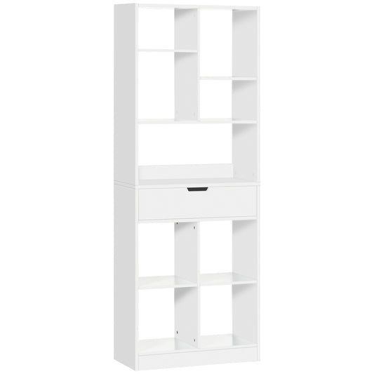 Bookcase with 9 shelves & drawer - anti-tilt, white