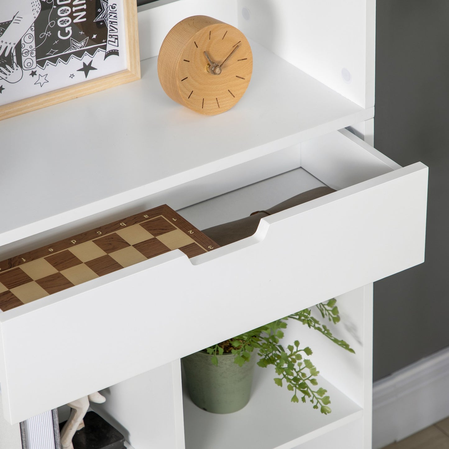 Bookcase with 9 shelves & drawer - anti-tilt, white