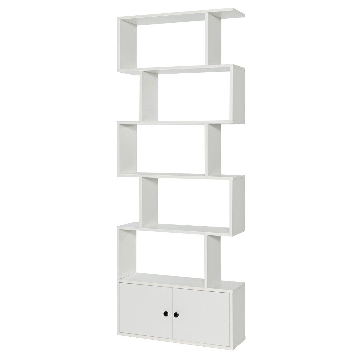 Bookcase standing shelf with doors 183 x 70 x 23 cm room divider shelf with 5 levels white