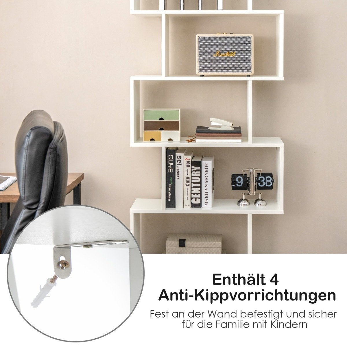 Bookcase standing shelf with doors 183 x 70 x 23 cm room divider shelf with 5 levels white
