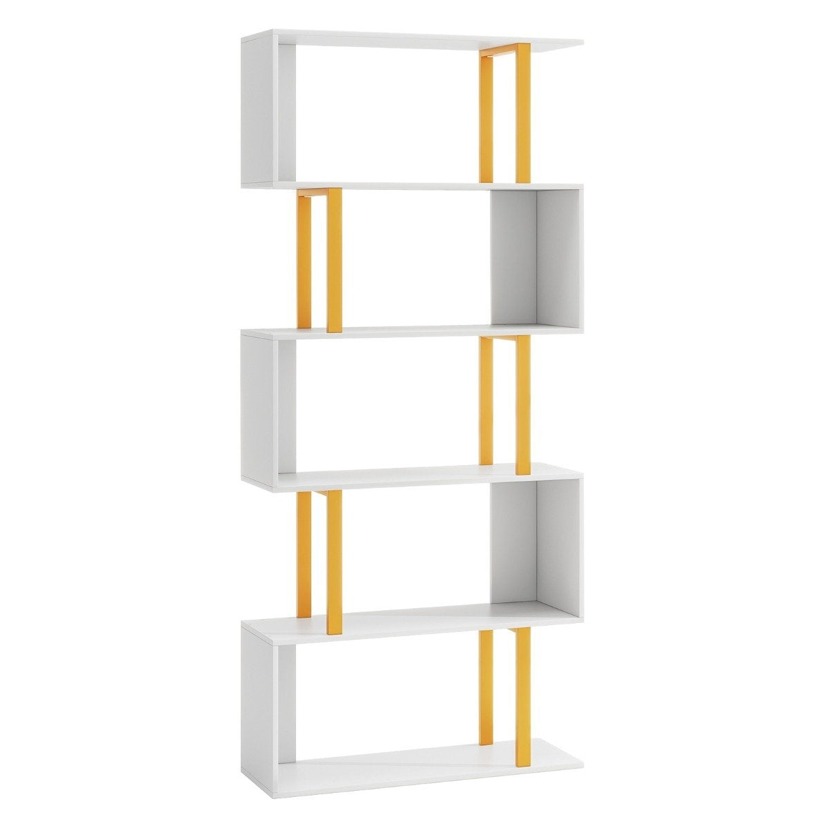 Bookcase white standing shelf with 5 levels S-shaped office shelf freestanding 70 x 24 x 157 cm