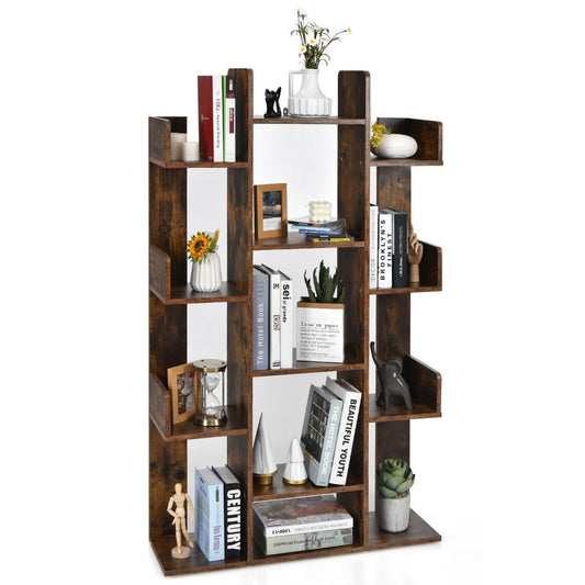 Bookcase with 13 shelves, corner office shelf, free-standing file shelf, 86 x 23.5 x 140.5 cm, rustic brown