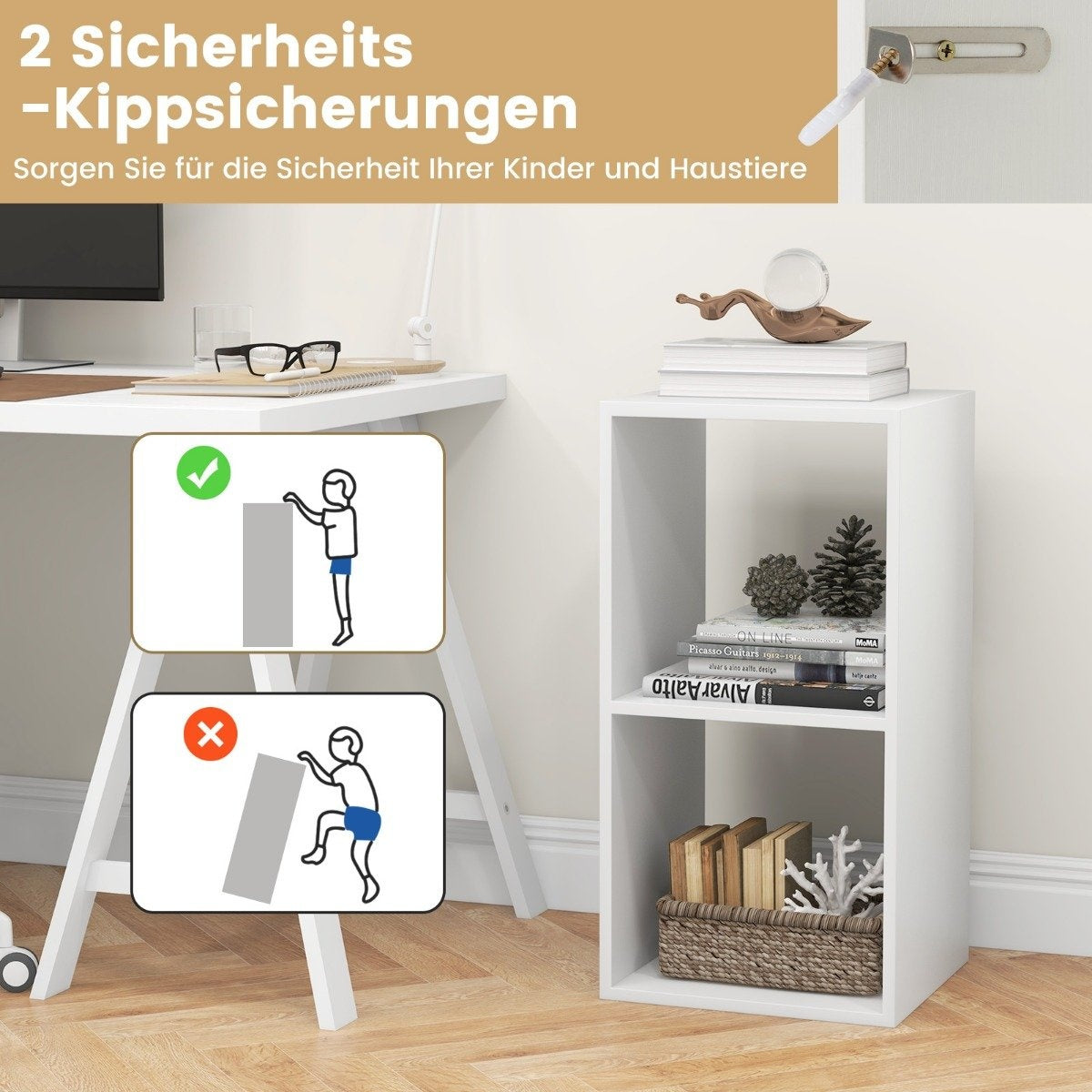 Bookcase with 2 compartments cube shelf standing shelf open shelf storage shelf for living room white