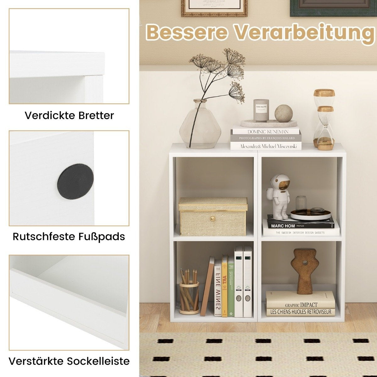Bookcase with 2 compartments cube shelf standing shelf open shelf storage shelf for living room white