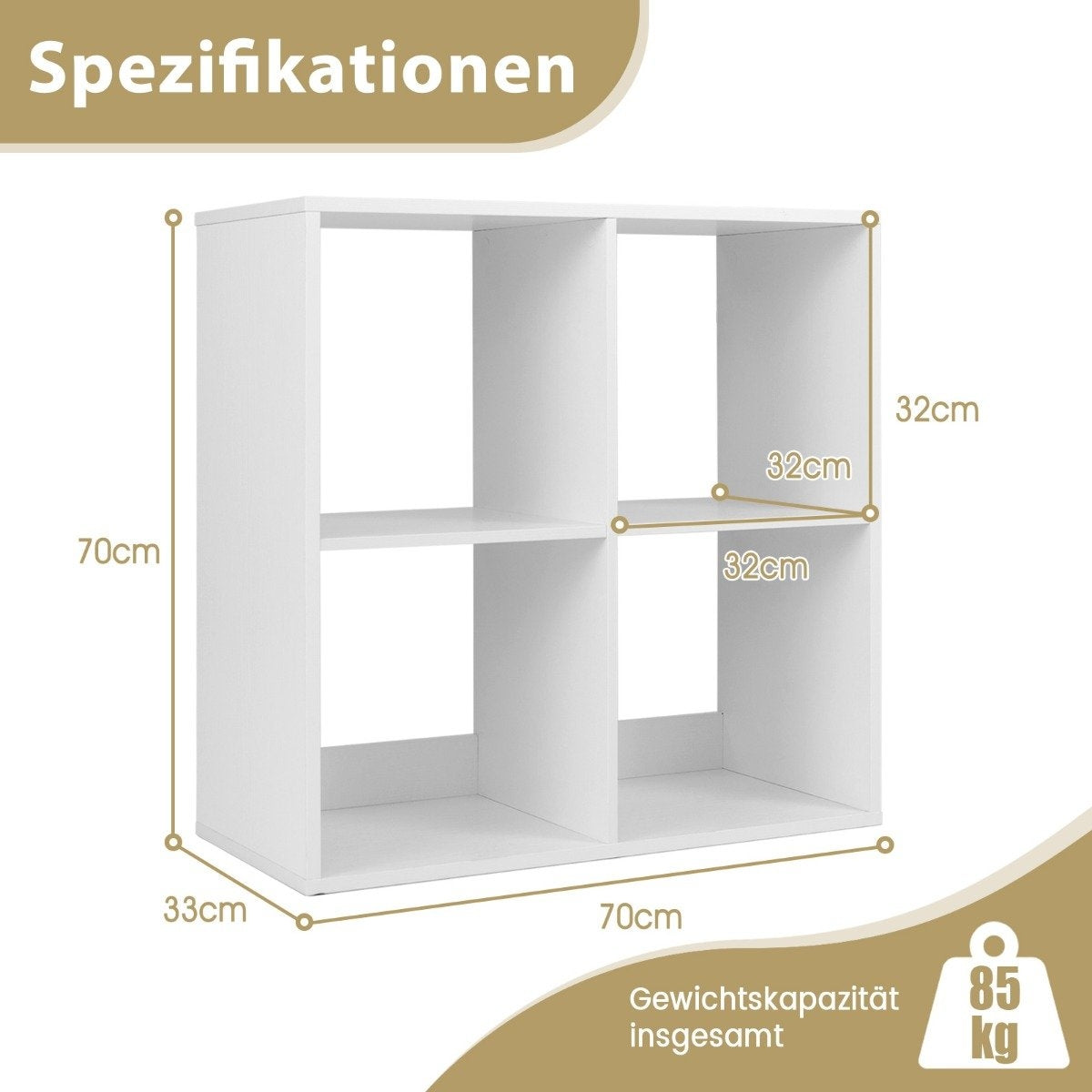 Bookcase with 4 compartments cube shelf standing shelf open shelf modern white