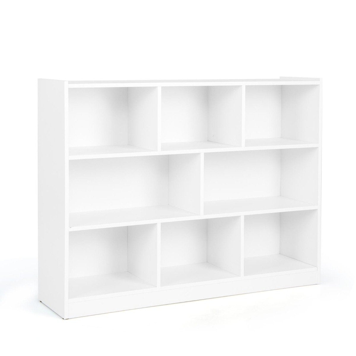 Bookcase with 8 compartments, 3-tier standing shelf for living room, 122 x 32 x 93 cm, white