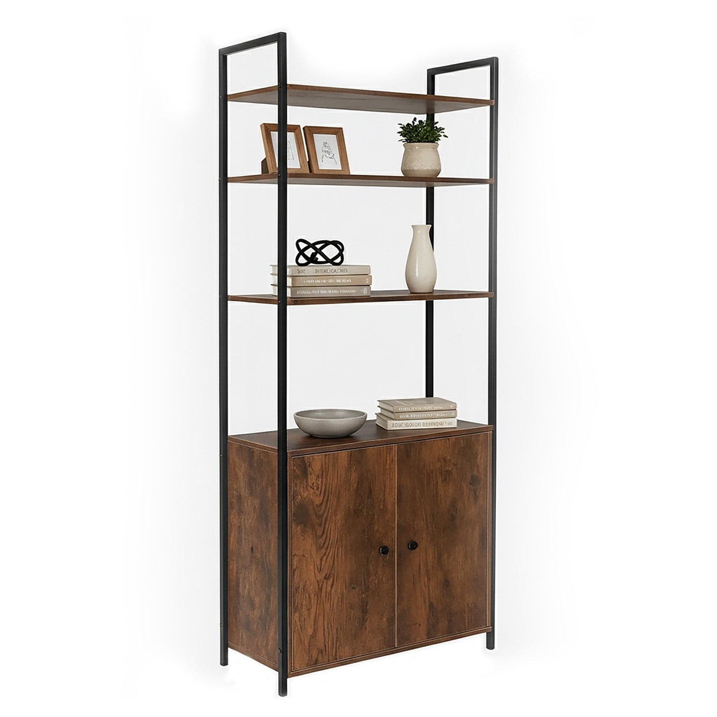 Bookcase with Storage, Adjustable Shelves, 4-Tier