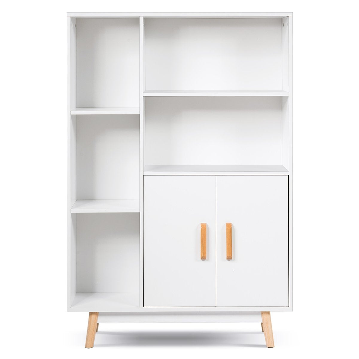 Bookcase with doors and open compartments, bookcase, sideboard, chest of drawers, standing shelf, 80 x 24 x 119 cm, white