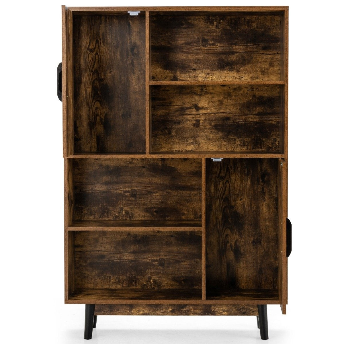 Bookcase wooden storage cabinet with doors and open shelves 80 x 24 x 120 cm coffee