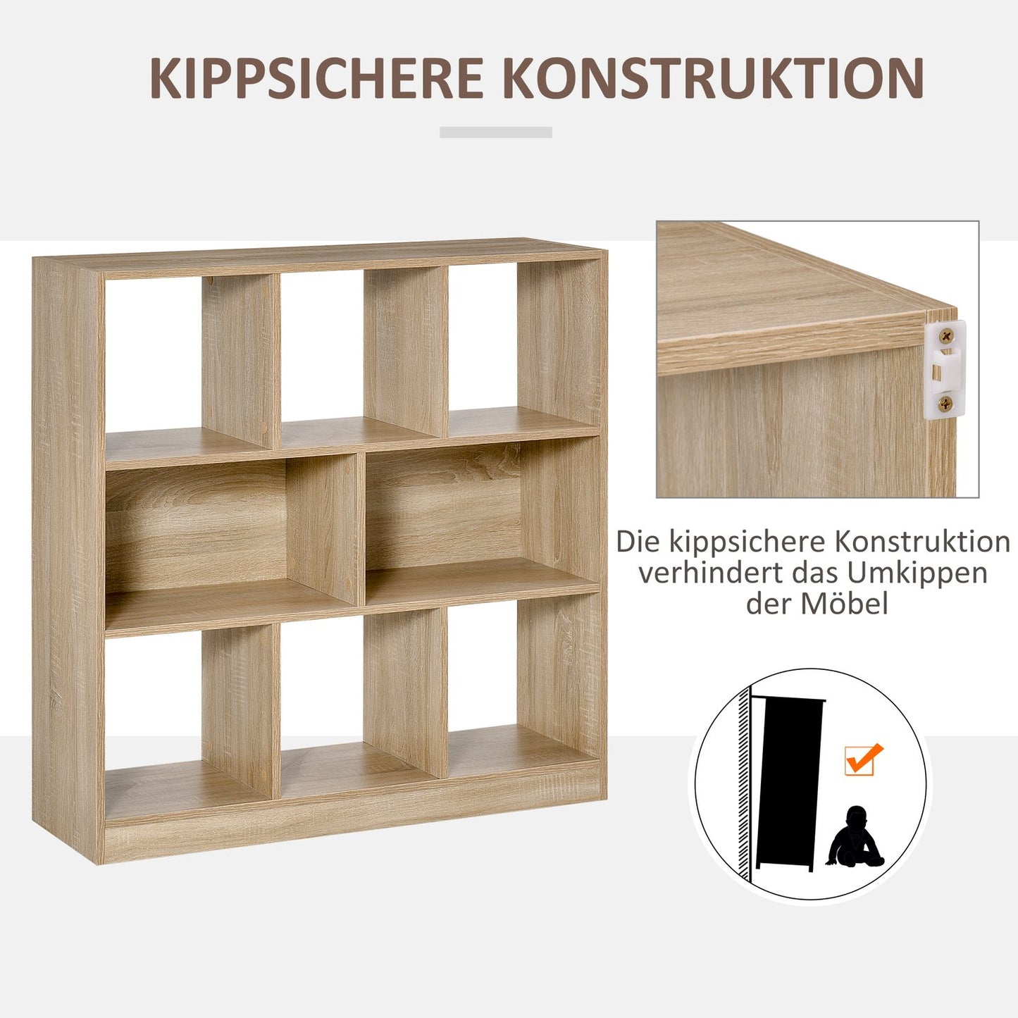Bookshelf 3-layer natural wood storage for home/office