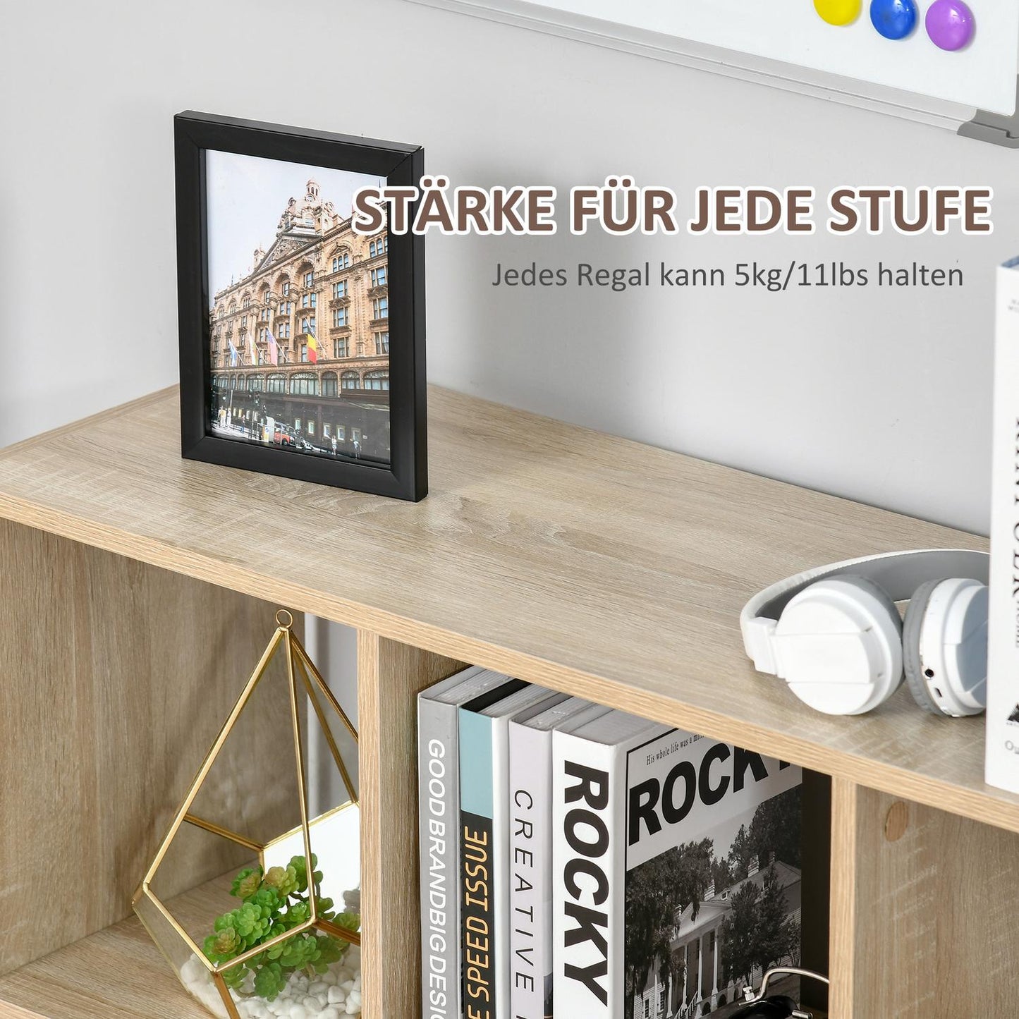 Bookshelf 3-layer natural wood storage for home/office