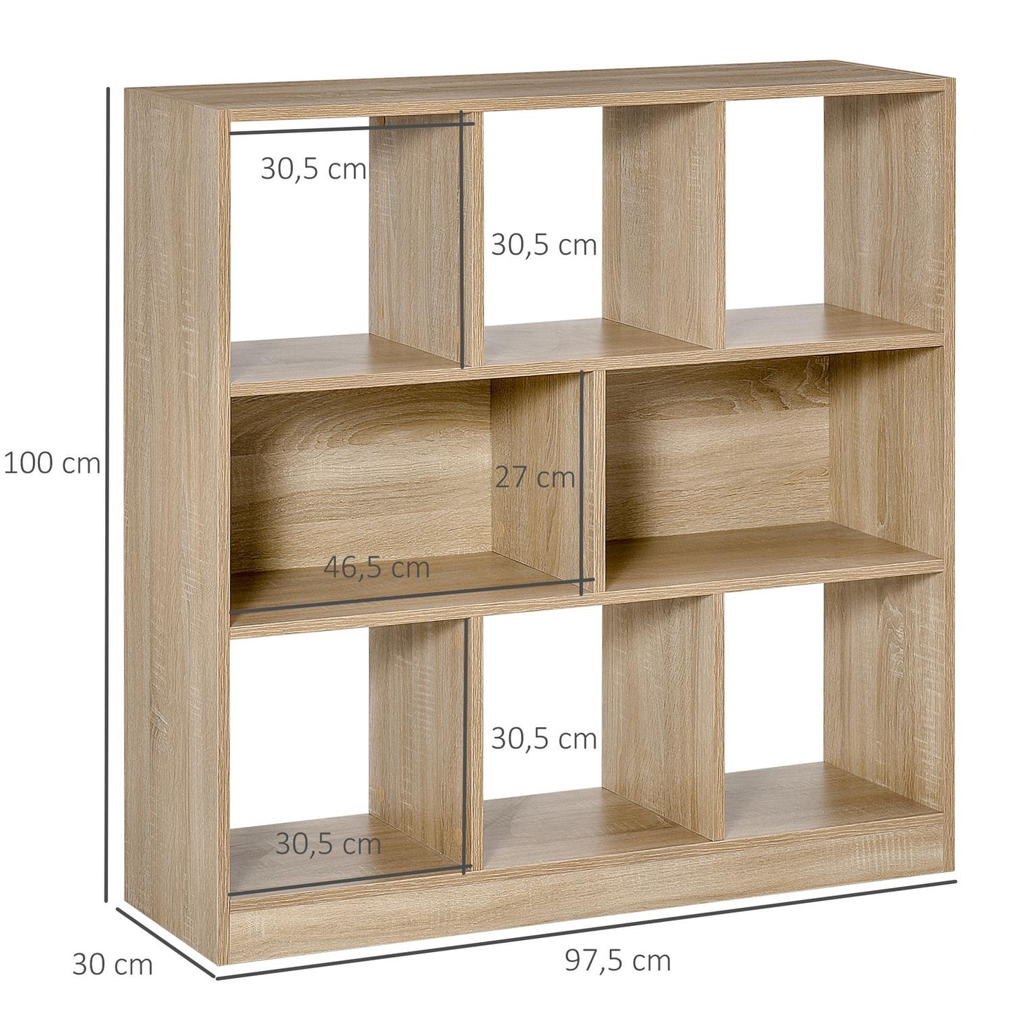 Bookshelf 3-layer natural wood storage for home/office
