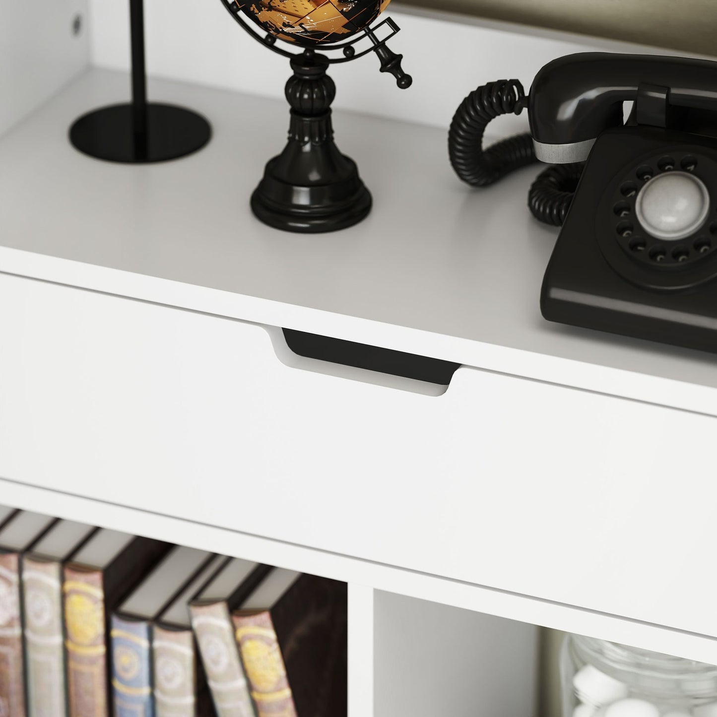 White 9-shelf bookcase with drawer and anti-tilt safety