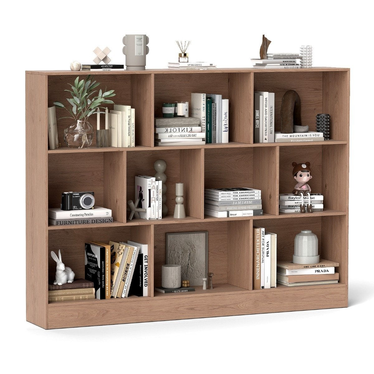 Bookshelf with 10 Compartments, 3-Tier, 140x24x104 cm