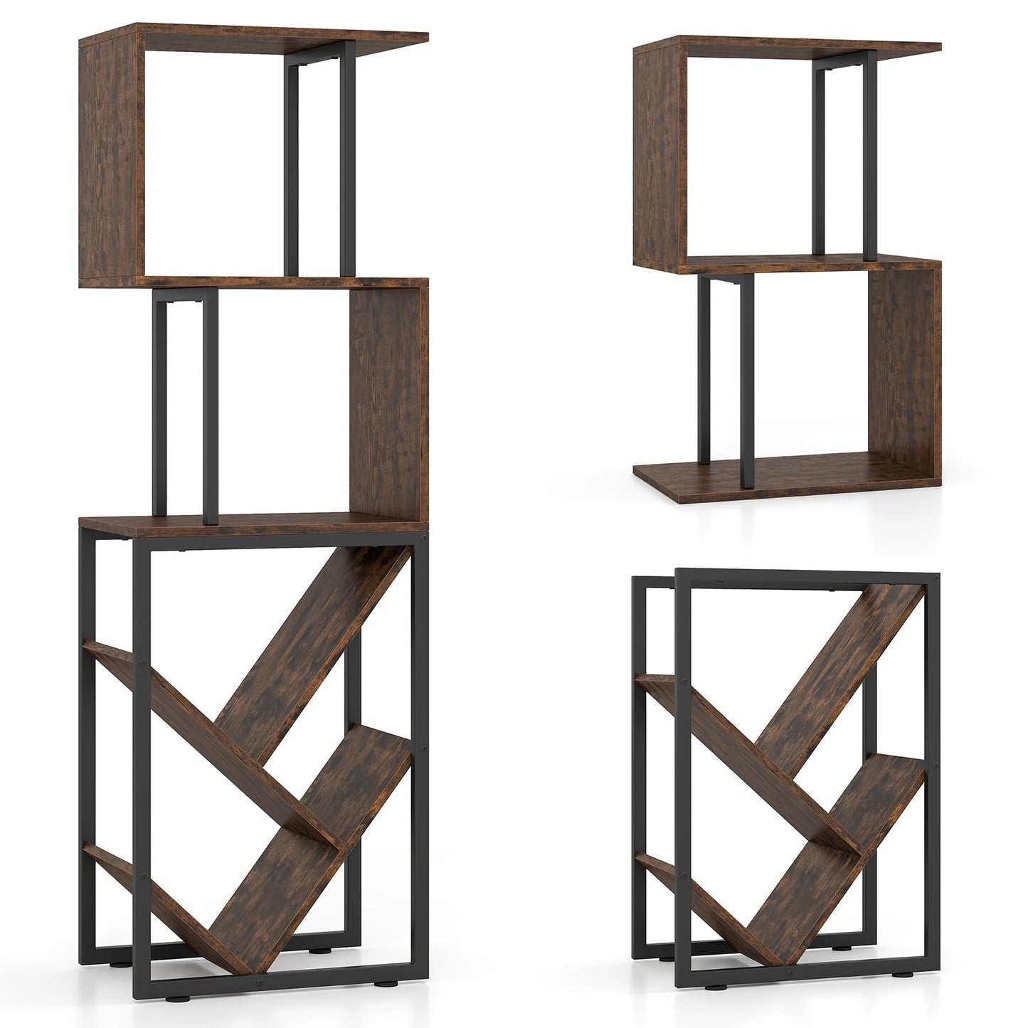 Bookshelf with 3 Open Shelves, Tree Design, 39.5x25x122cm