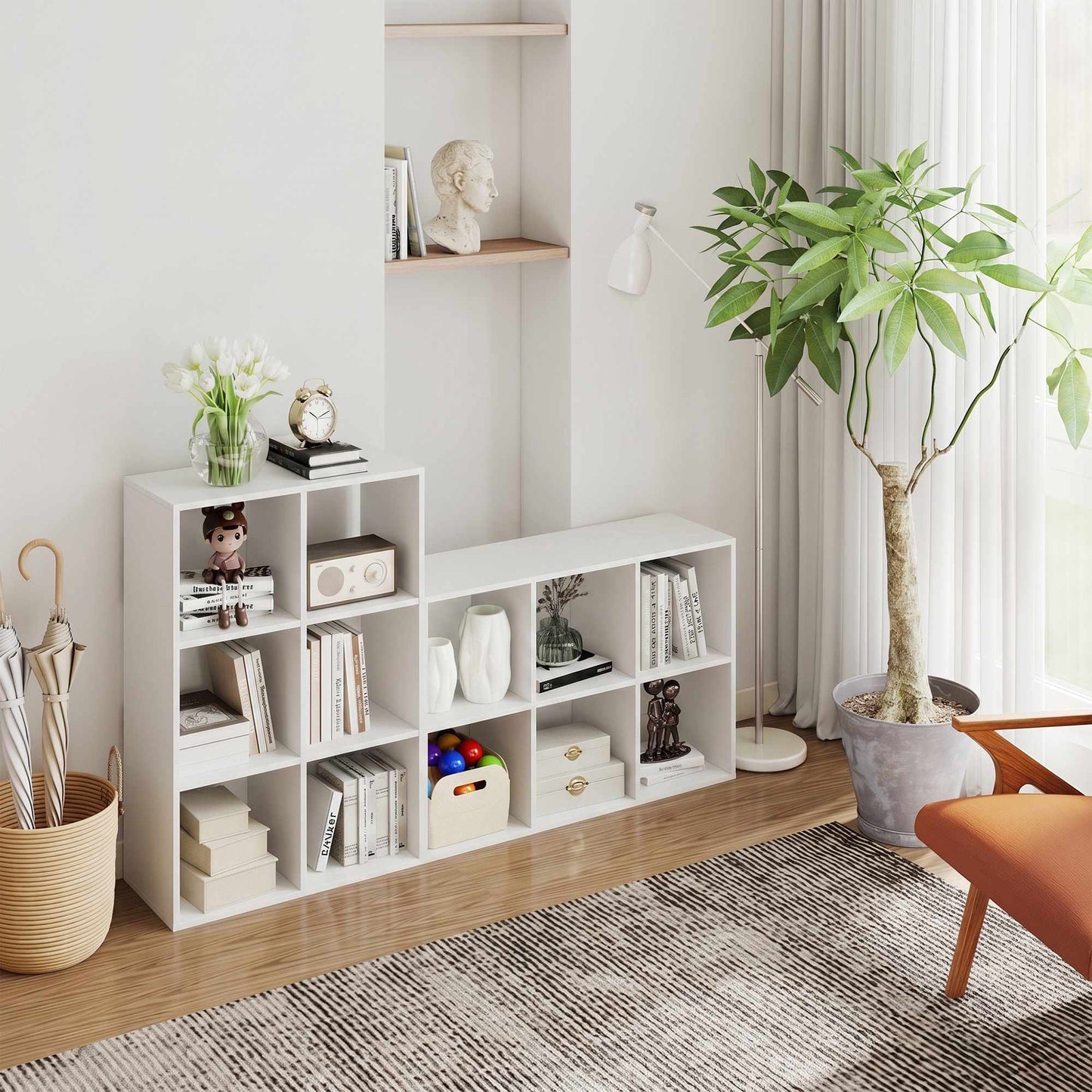 Bookshelf with 3 Shelves, White, Chipboard, Anti-Tip