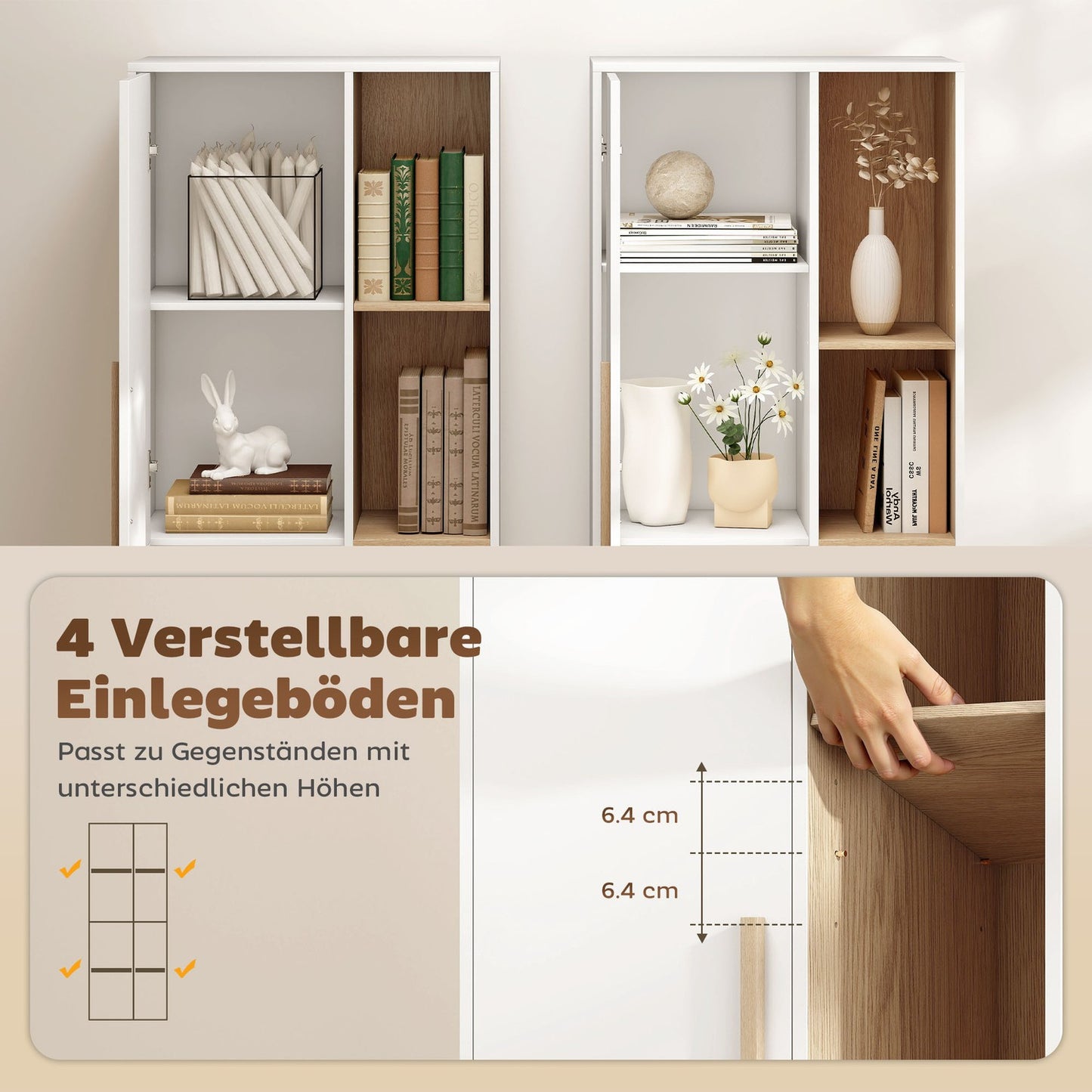 Bookshelf with 4 Shelves and 2 Cabinets, MDF, White, 176 cm